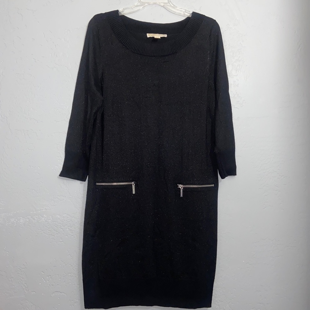 MICHAEL Michael Kors Sweater Dress  Zipper Pockets Black Silver Glitter Large